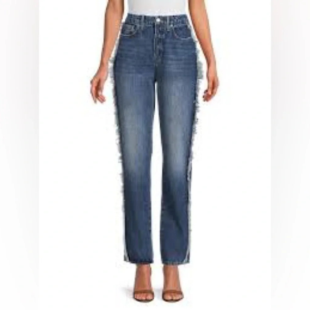 Good American Good Boy Fringed Side Straight Leg Jeans - NEW - Size 26/2